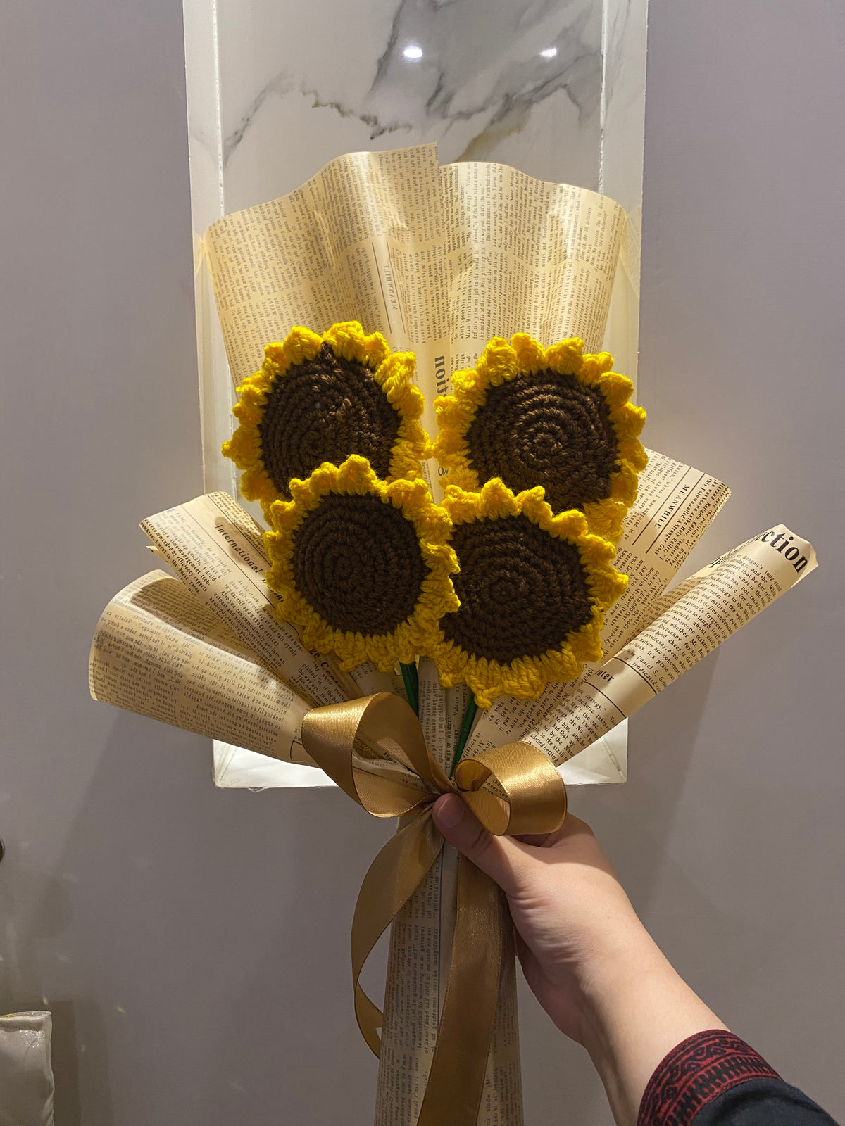 4 Sunflower Crochet Bouquet With Wrapping