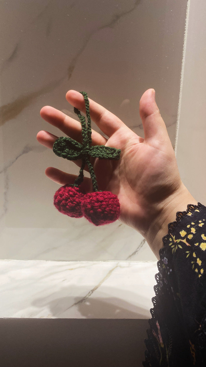 Cherry Crochet Keychain