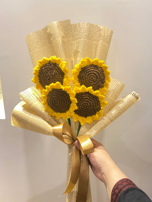 4 Sunflower Crochet Bouquet With Wrapping