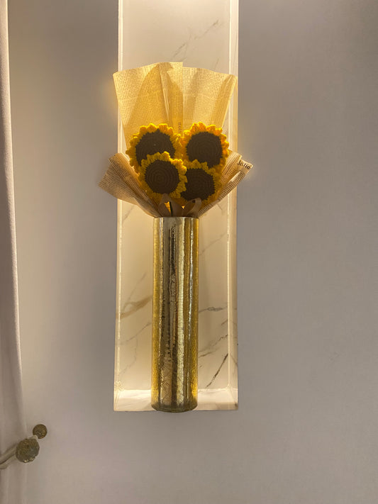 4 Sunflower Crochet Bouquet With Wrapping